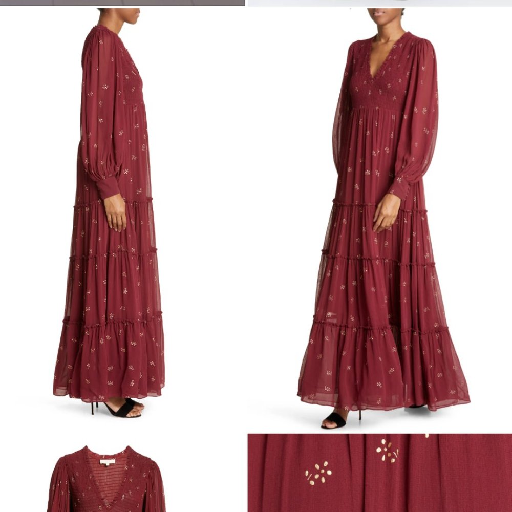 Long Sleeve Smocked Georgette Maxi Dress Bytimo: USA  S